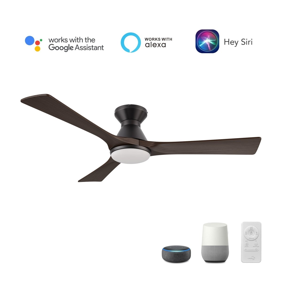 NICOLET 52 inch 3 - Blade Flush Mount Smart Ceiling Fan with LED Light & Remote - LEDMyPlace