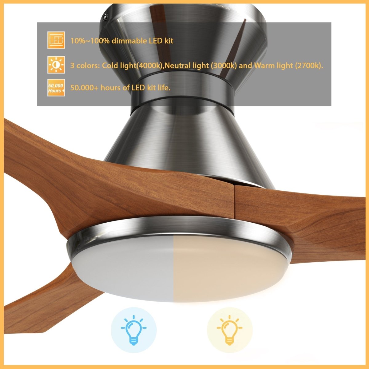 NICOLET 52 inch 3 - Blade Flush Mount Smart Ceiling Fan with LED Light & Remote - LEDMyPlace