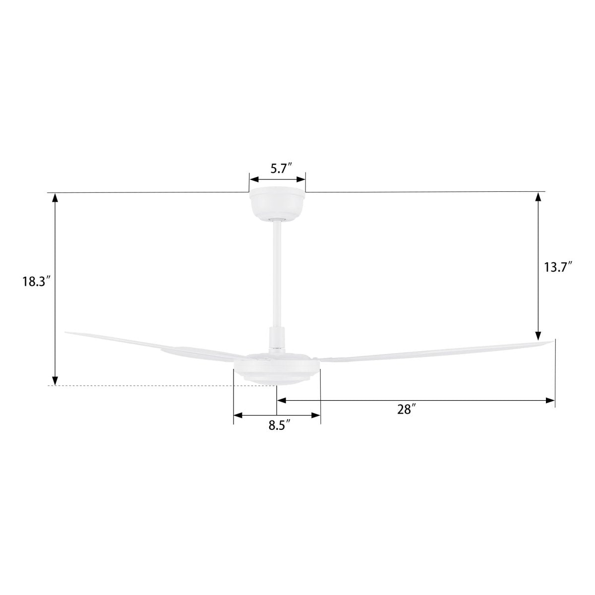 OBERON 56 inch 3 - Blade No Light Ceiling Fan with Remote - LEDMyPlace