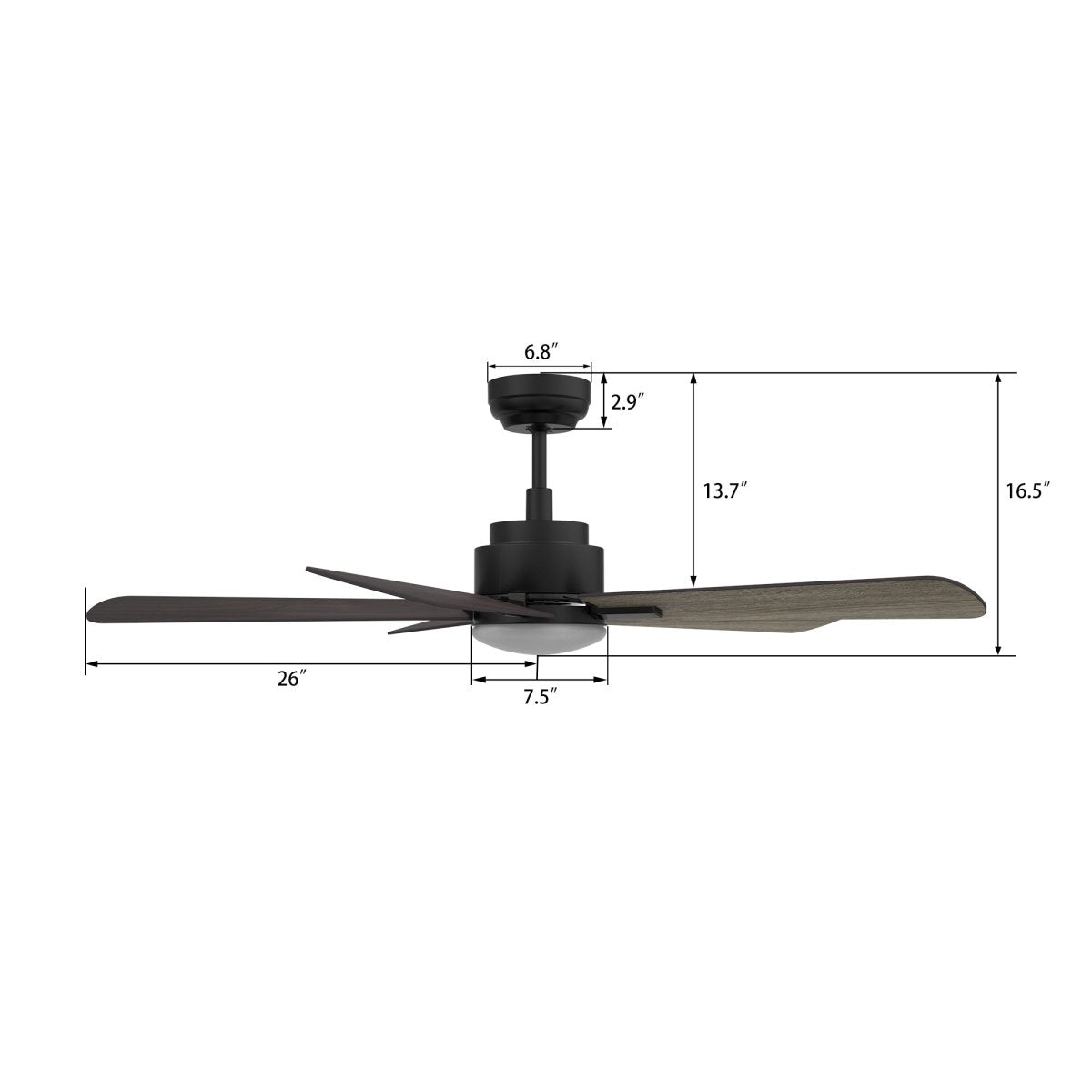 OLINDA 52 inch 5 - Blade Smart Ceiling Fan with LED Light & Remote - LEDMyPlace
