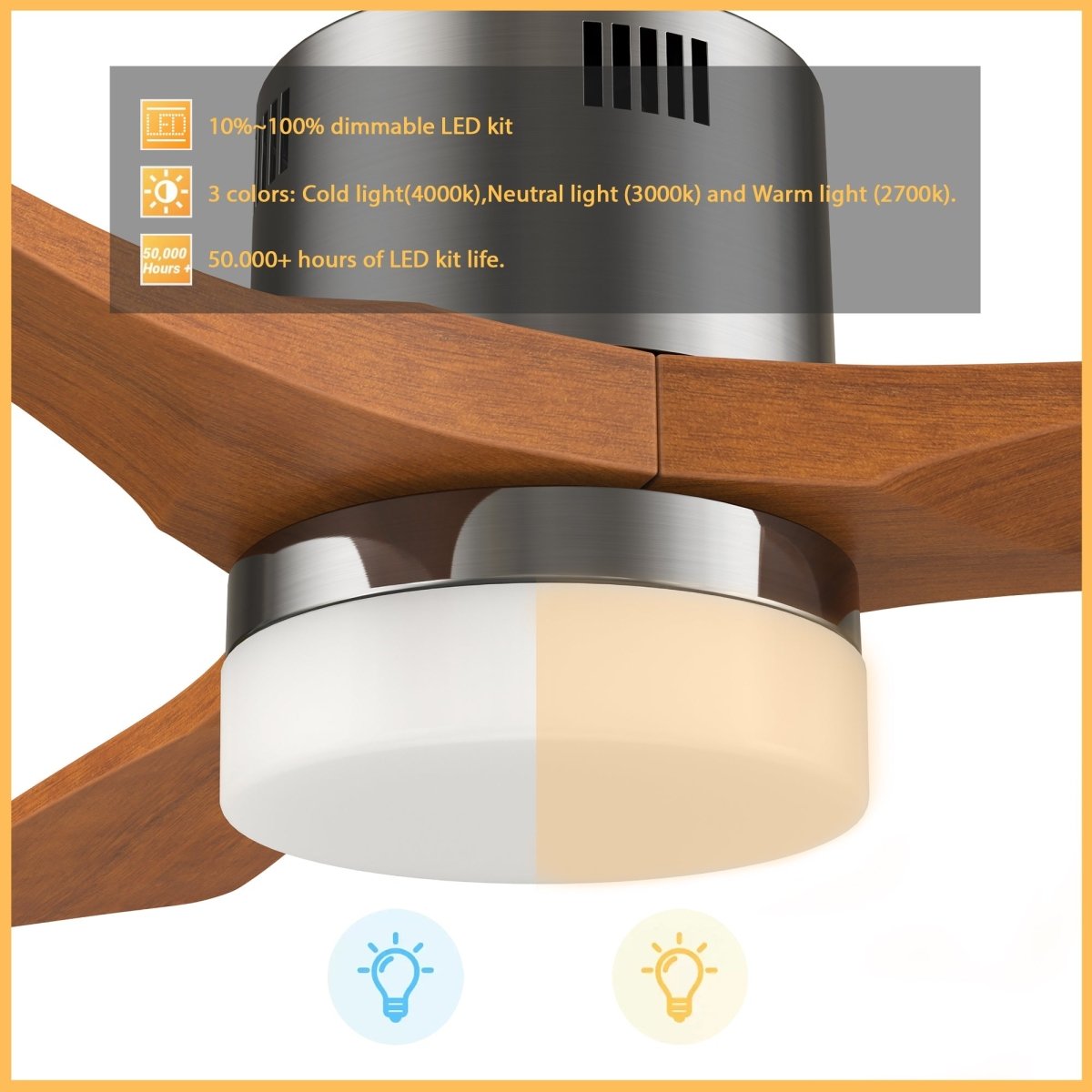 PALMER 52 inch 3 - Blade Smart Ceiling Fan with LED Light & Remote - LEDMyPlace