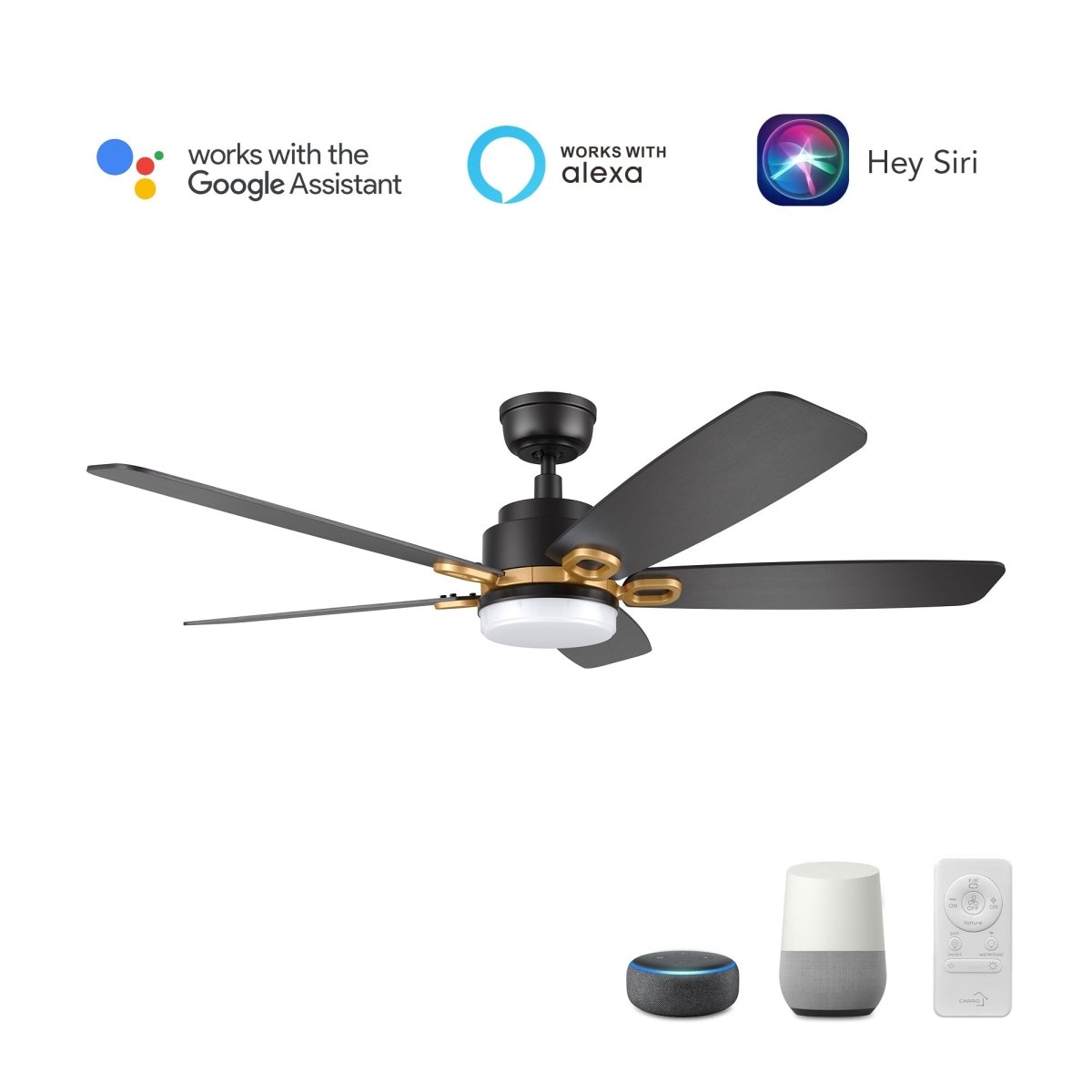 PEYTON 52 inch 5 - Blade Smart Ceiling Fan with LED Light & Remote - LEDMyPlace