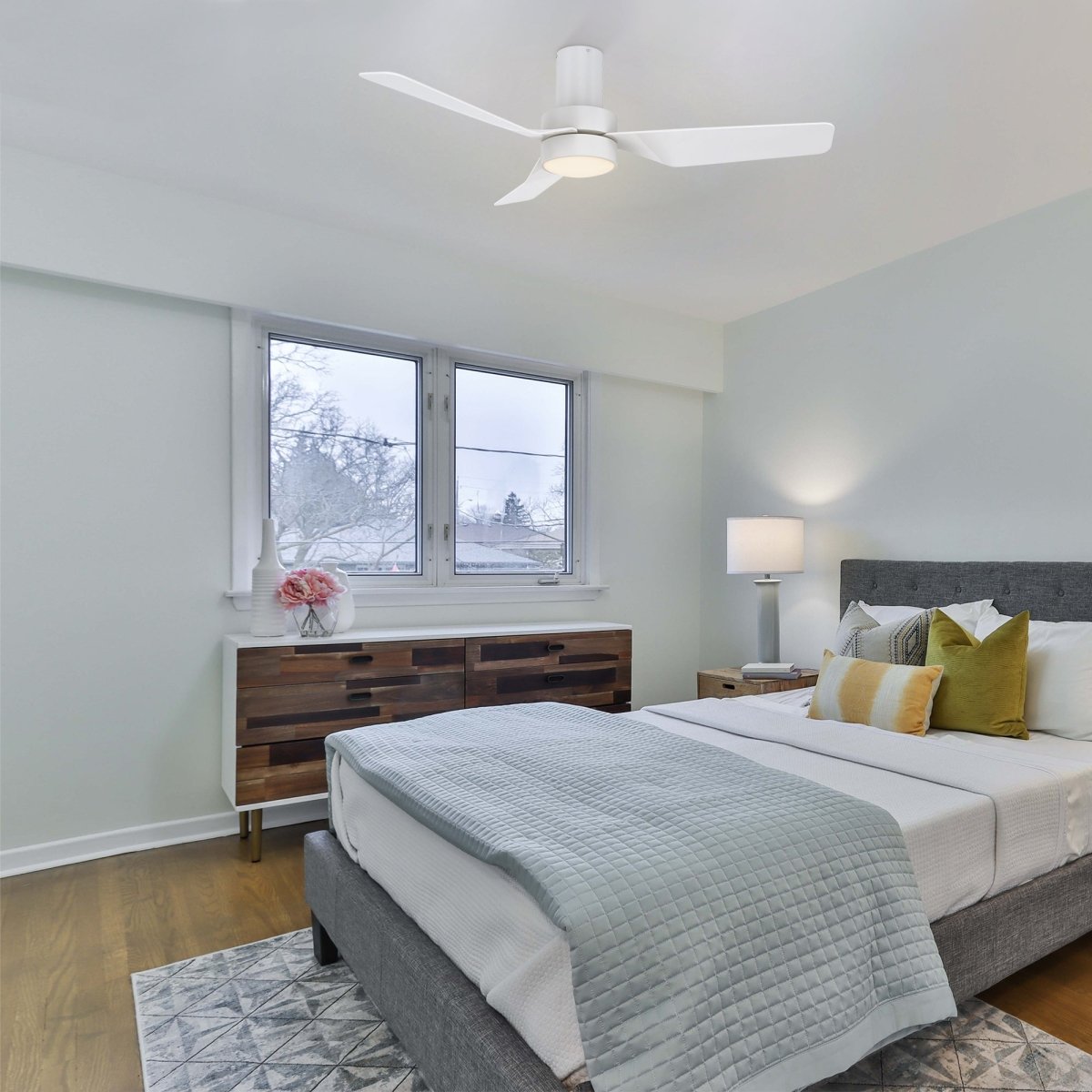 PORTER 44 inch 3 - Blade Flush Mount Smart Ceiling Fan with LED Light & Remote - LEDMyPlace