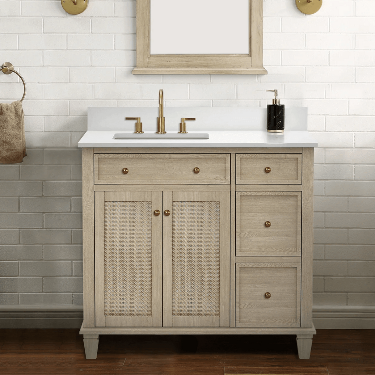 Ronnie Freestanding Solid Wood Bathroom Vanity With Pure White Quartz Sink Top & 4 In. Backsplash in Nature Wood Finish
