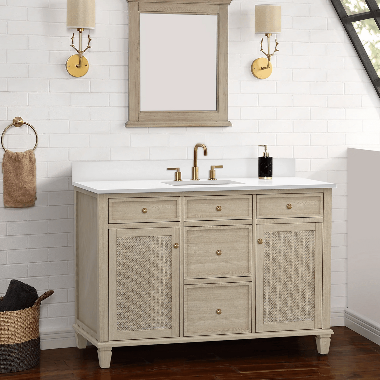 Ronnie Freestanding Solid Wood Bathroom Vanity With Pure White Quartz Sink Top & 4 In. Backsplash in Nature Wood Finish
