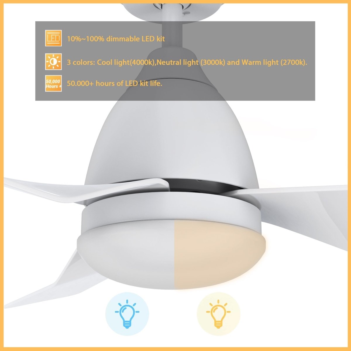 ROQUE 44 inch 3 - Blade Smart Ceiling Fan with LED Light & Remote - LEDMyPlace