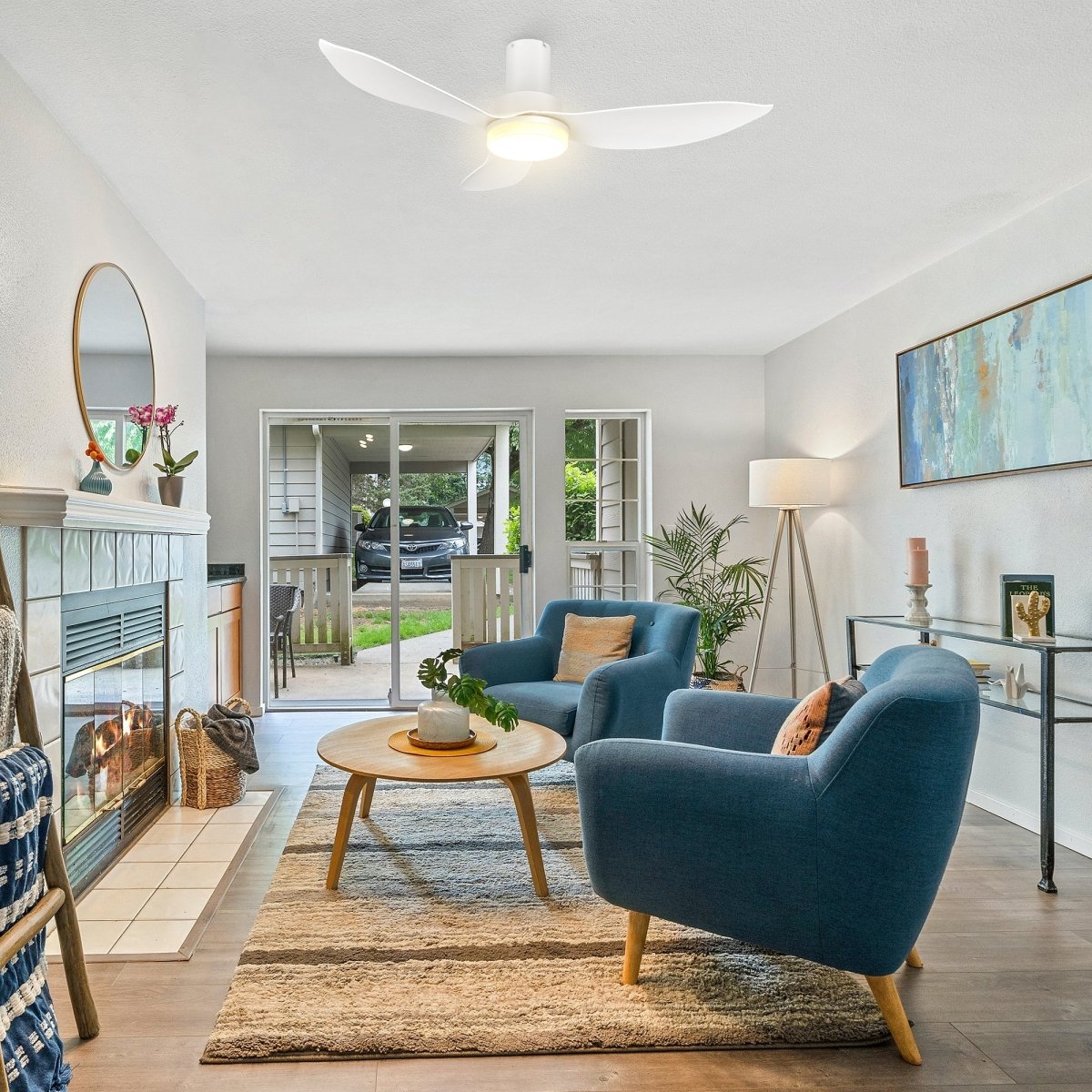 RYNA 36 inch 3 - Blade Flush Mount Smart Ceiling Fan with LED Light & Remote - LEDMyPlace