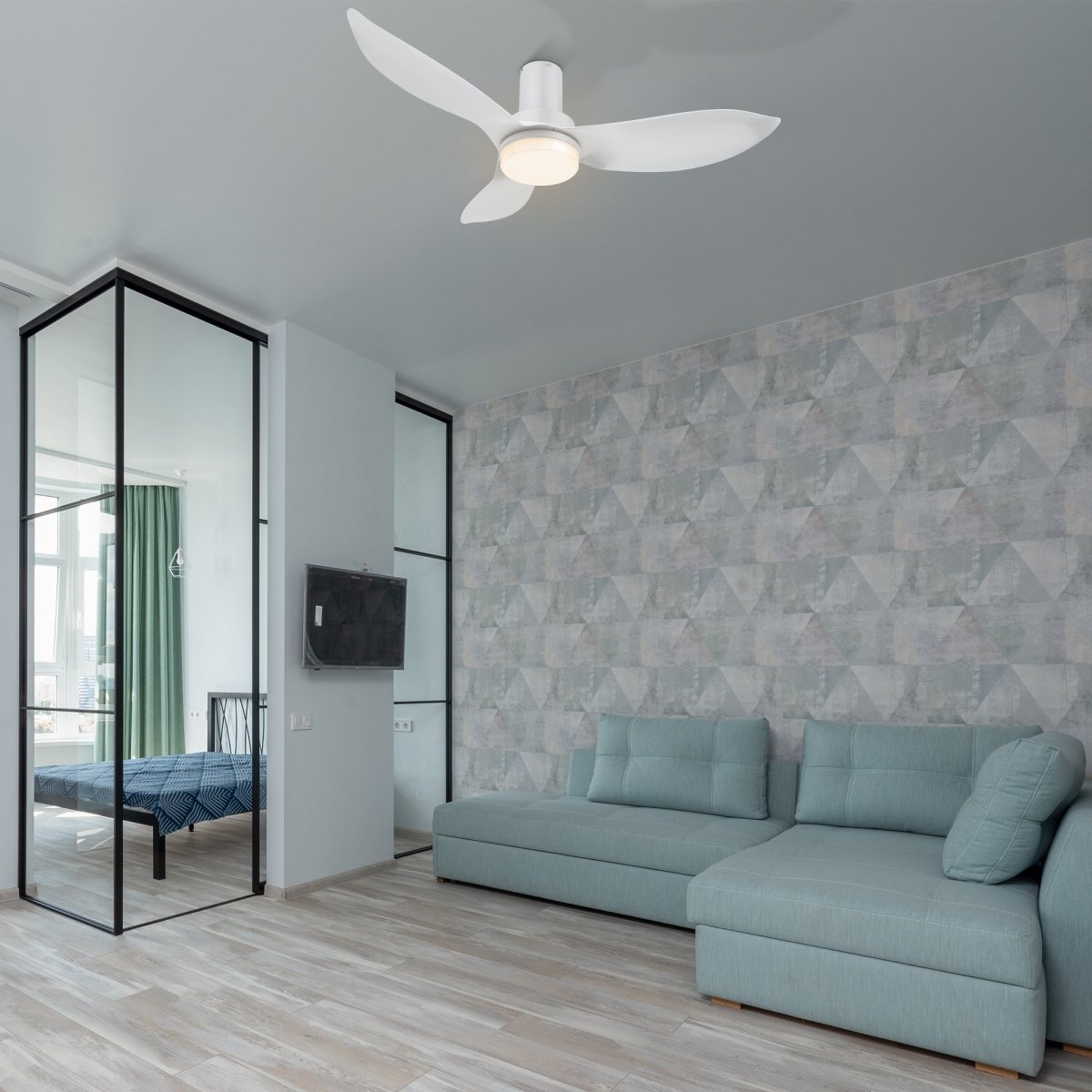 RYNA 45 inch 3 - Blade Flush Mount Smart Ceiling Fan with LED Light & Remote - LEDMyPlace