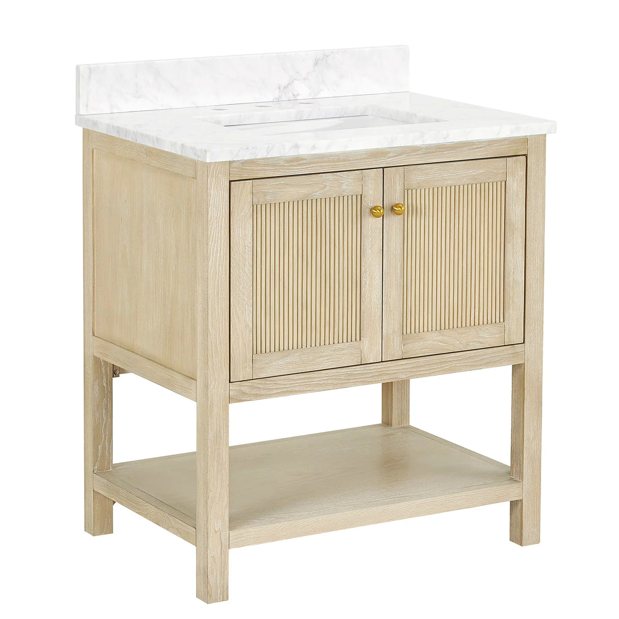 Salem Freestanding Solid Wood Bathroom Vanity With Carrara White Marble Sink Top & 4 In. Backsplash in Nature Wood Finish