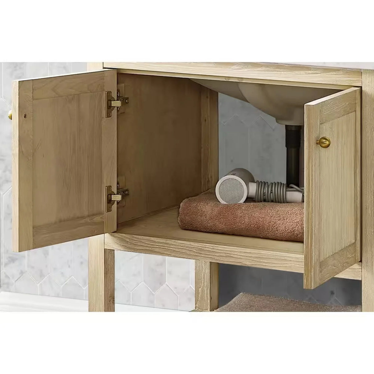 Salem Freestanding Solid Wood Bathroom Vanity With Carrara White Marble Sink Top & 4 In. Backsplash in Nature Wood Finish
