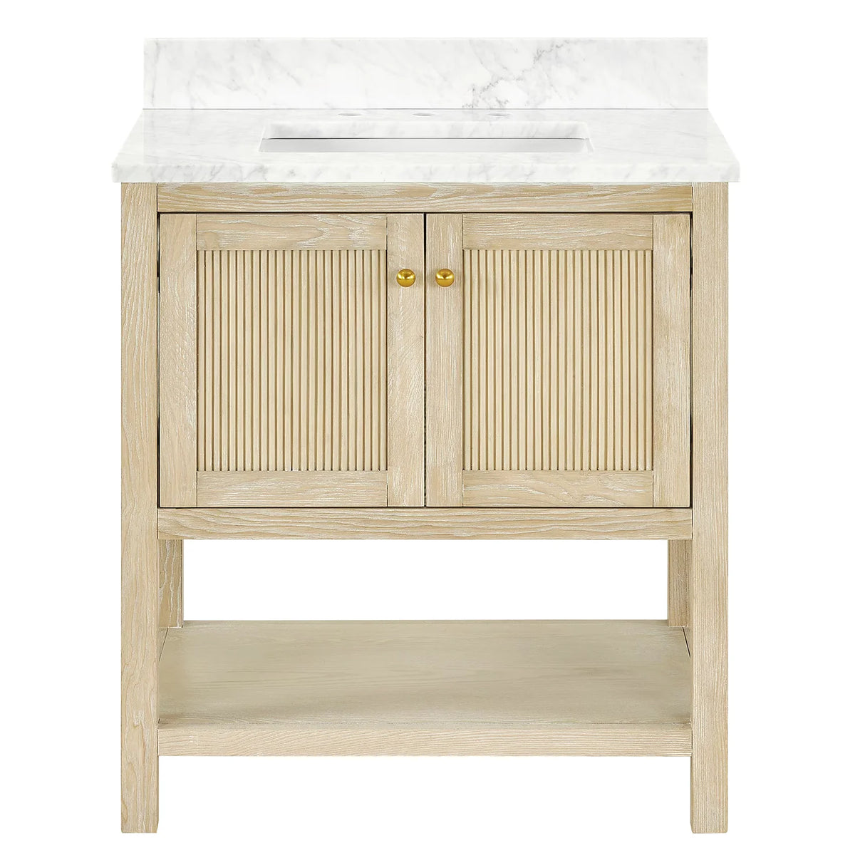 Salem Freestanding Solid Wood Bathroom Vanity With Carrara White Marble Sink Top & 4 In. Backsplash in Nature Wood Finish