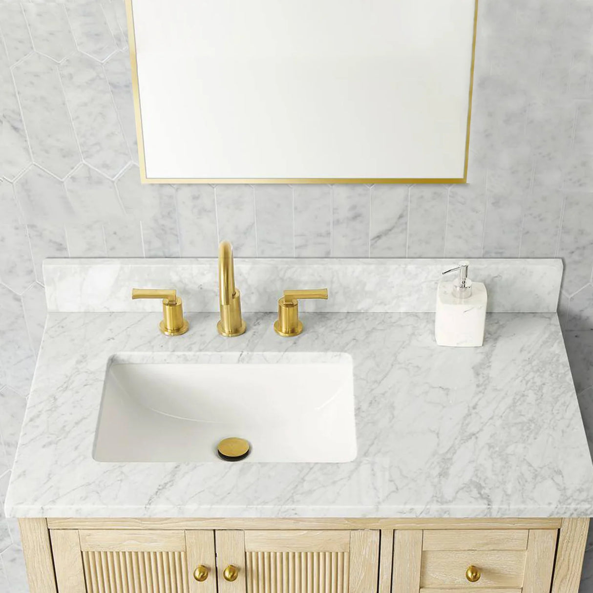 Salem Freestanding Solid Wood Bathroom Vanity With Carrara White Marble Sink Top & 4 In. Backsplash in Nature Wood Finish