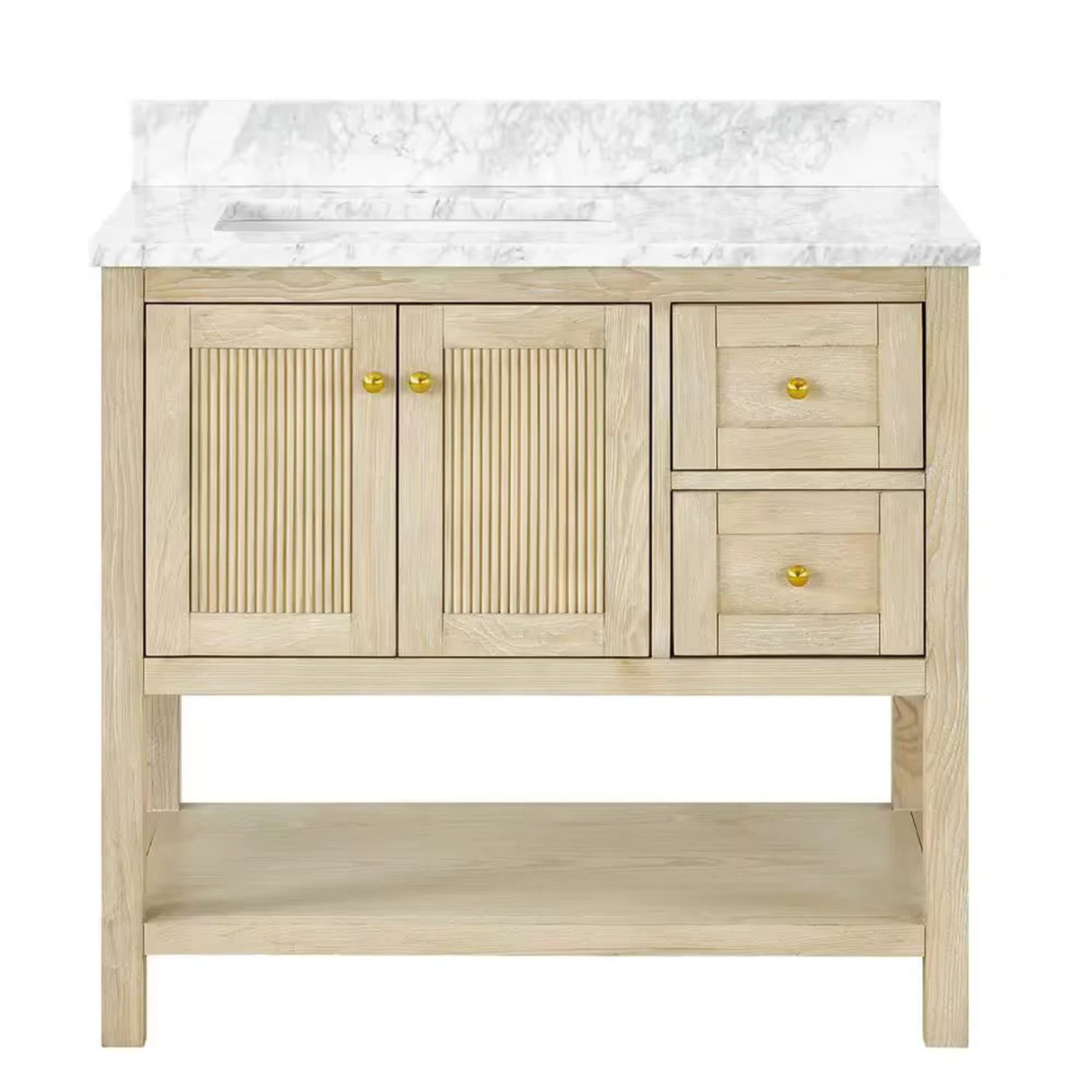Salem Freestanding Solid Wood Bathroom Vanity With Carrara White Marble Sink Top & 4 In. Backsplash in Nature Wood Finish