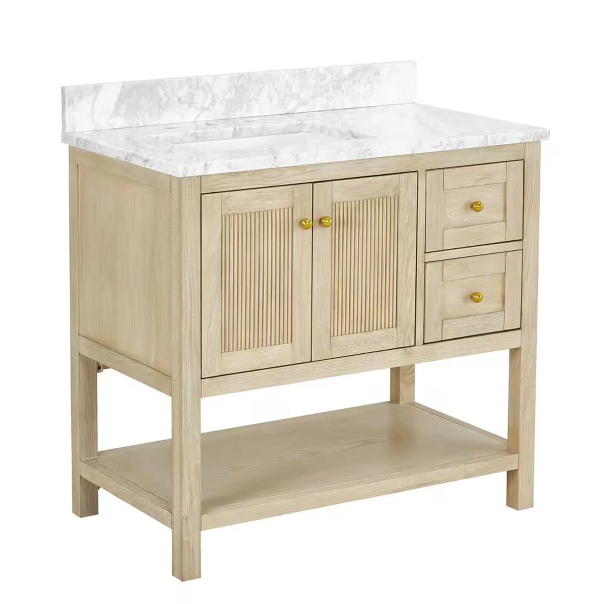 Salem Freestanding Solid Wood Bathroom Vanity With Carrara White Marble Sink Top & 4 In. Backsplash in Nature Wood Finish