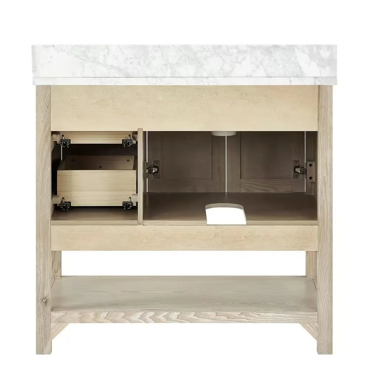 Salem Freestanding Solid Wood Bathroom Vanity With Carrara White Marble Sink Top & 4 In. Backsplash in Nature Wood Finish