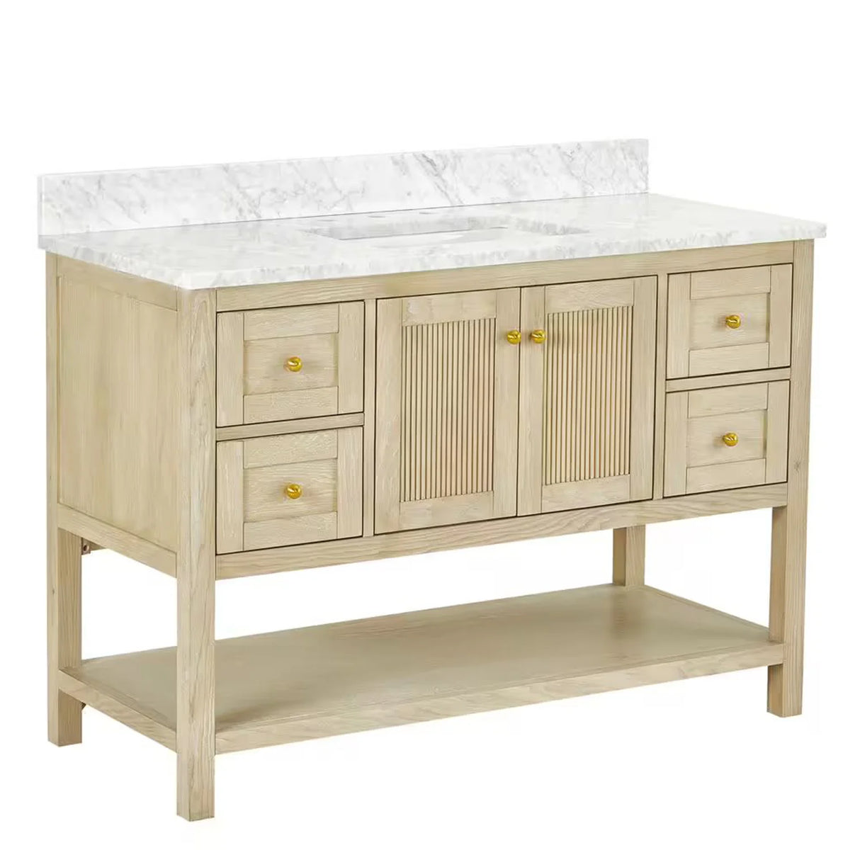 Salem Freestanding Solid Wood Bathroom Vanity With Carrara White Marble Sink Top & 4 In. Backsplash in Nature Wood Finish