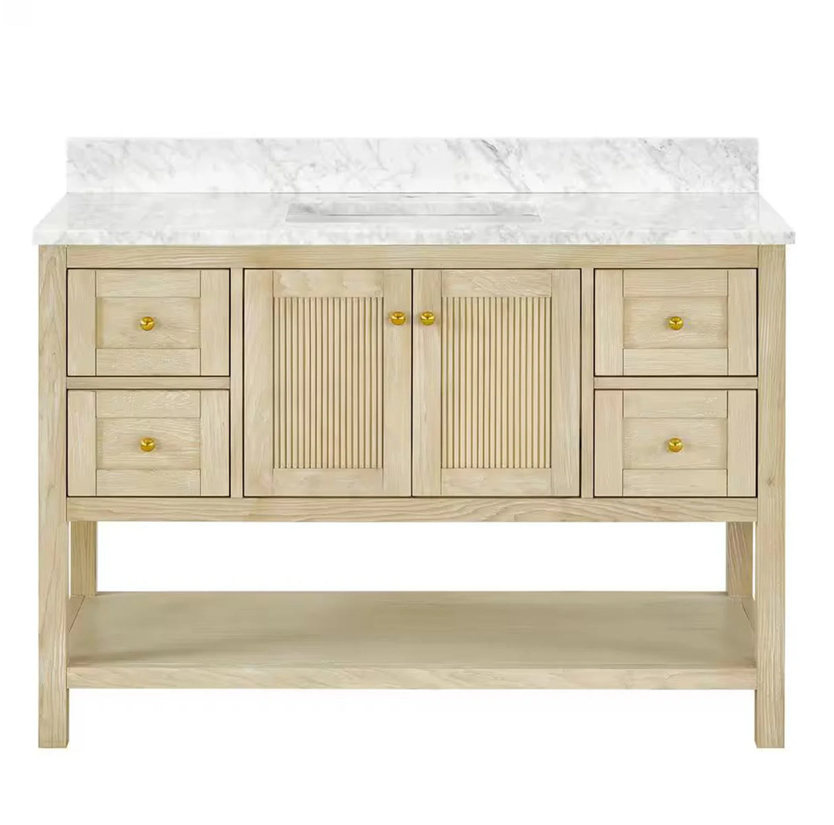 Salem Freestanding Solid Wood Bathroom Vanity With Carrara White Marble Sink Top & 4 In. Backsplash in Nature Wood Finish