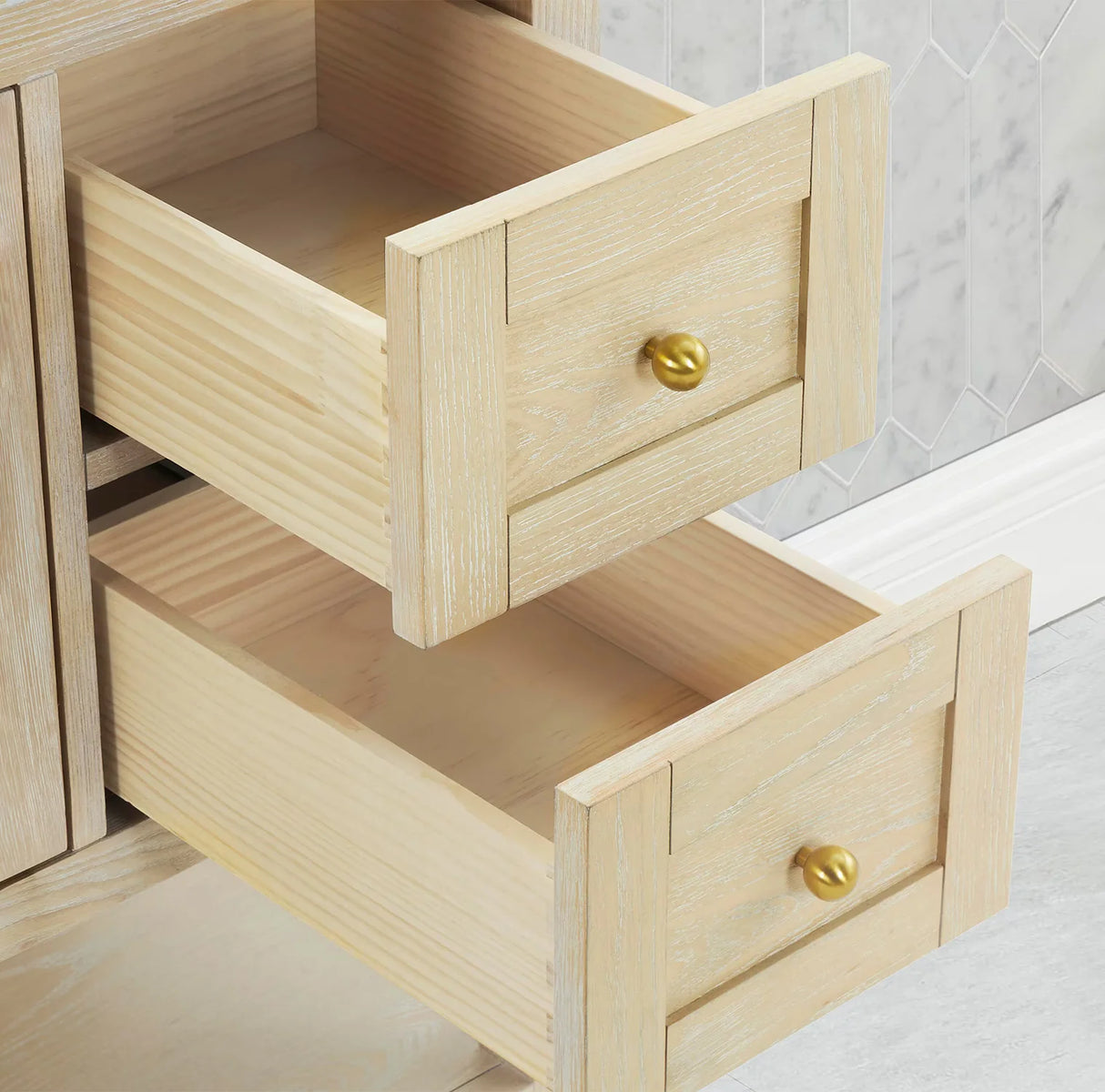 Salem Freestanding Solid Wood Bathroom Vanity With Carrara White Marble Sink Top & 4 In. Backsplash in Nature Wood Finish