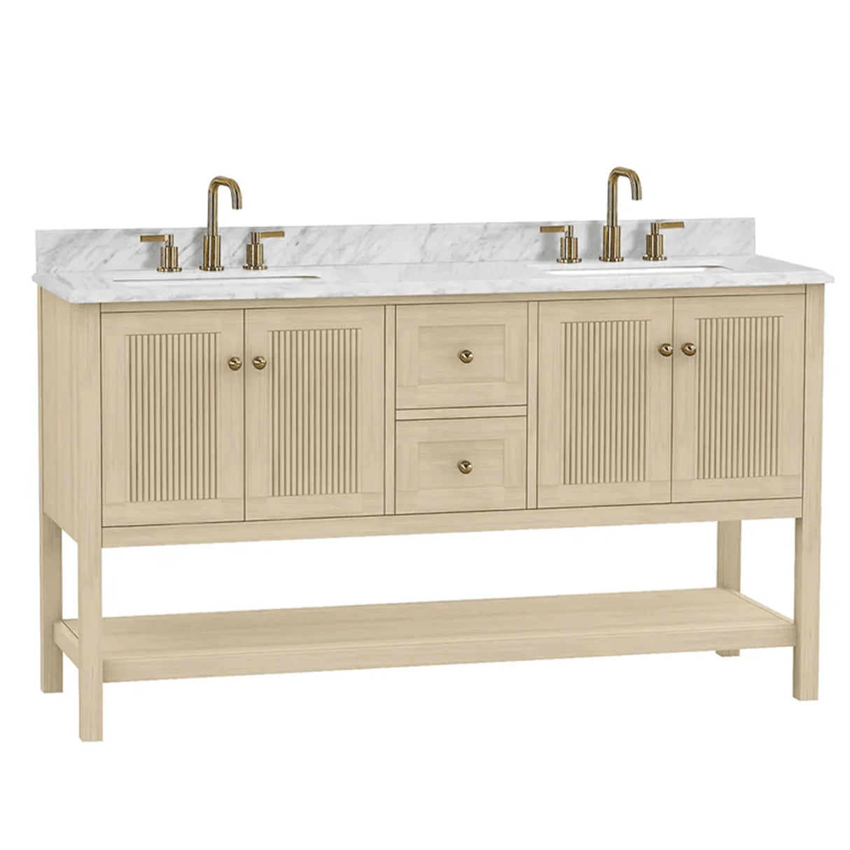 Salem Freestanding Solid Wood Bathroom Vanity With Carrara White Marble Sink Top & 4 In. Backsplash in Nature Wood Finish
