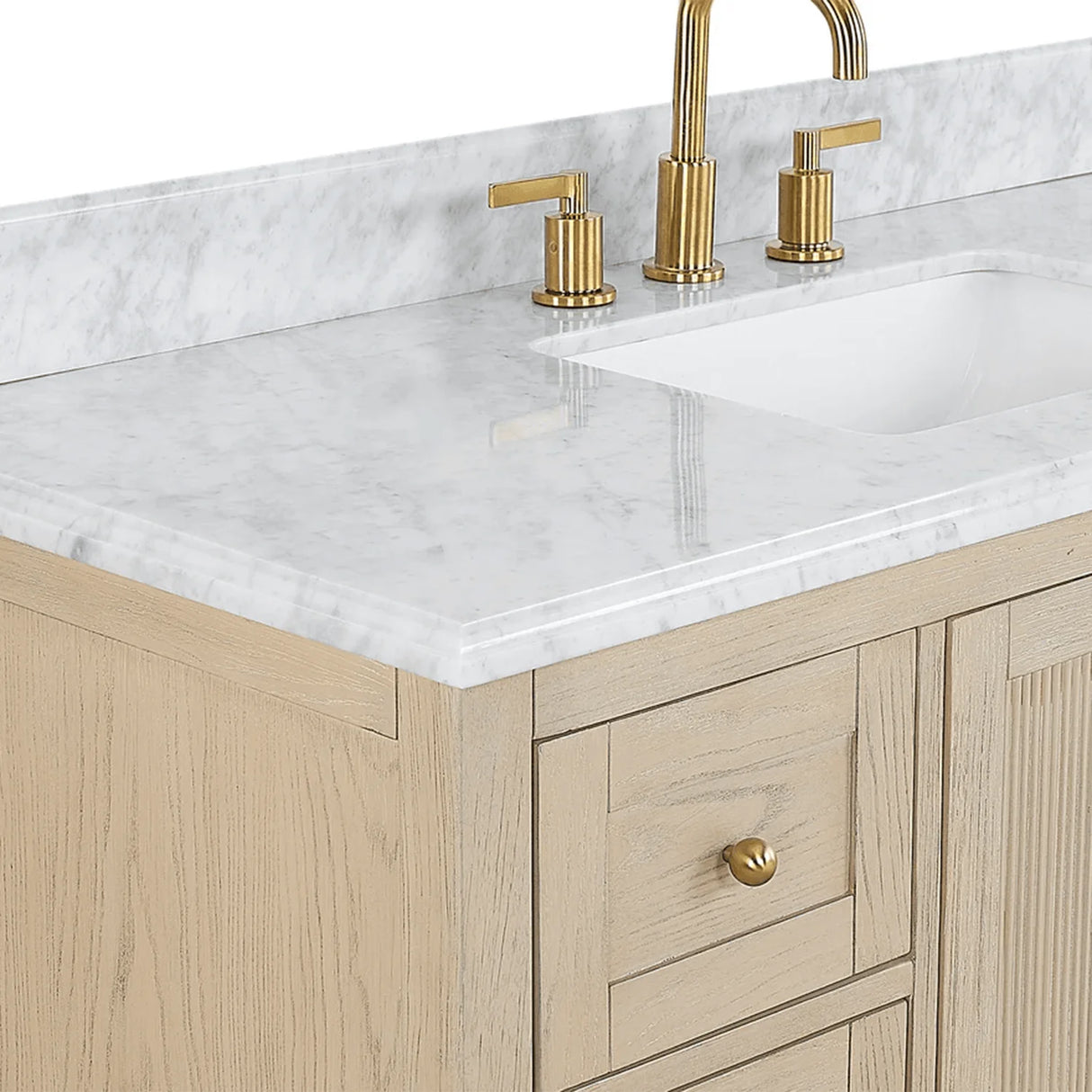 Salem Freestanding Solid Wood Bathroom Vanity With Carrara White Marble Sink Top & 4 In. Backsplash in Nature Wood Finish