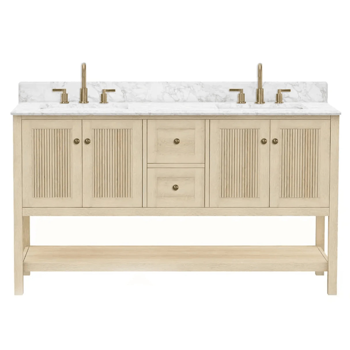 Salem Freestanding Solid Wood Bathroom Vanity With Carrara White Marble Sink Top & 4 In. Backsplash in Nature Wood Finish