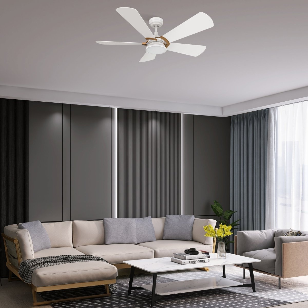 SAVILI 52 inch 5 - Blade Smart Ceiling Fan with LED Light & Remote Control - LEDMyPlace