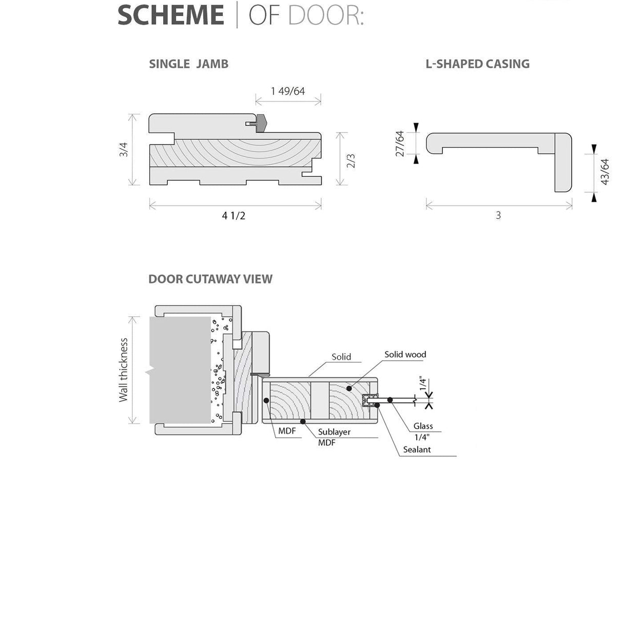 Solid French Door | Quadro 4445 Nebraska Grey with Frosted Glass | Single Regular Panel Frame Trims Handle | Bathroom Bedroom Sturdy Doors