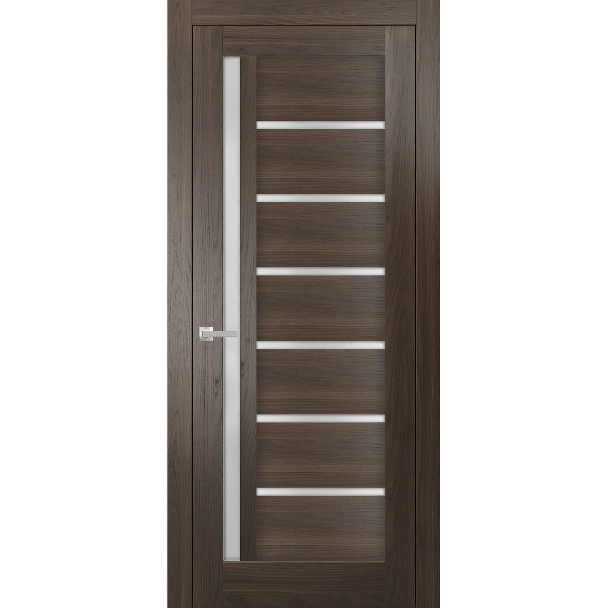 Solid French Door | Quadro 4088 Chocolate Ash with Frosted Glass | Single Regular Panel Frame Trims Handle | Bathroom Bedroom Sturdy Doors
