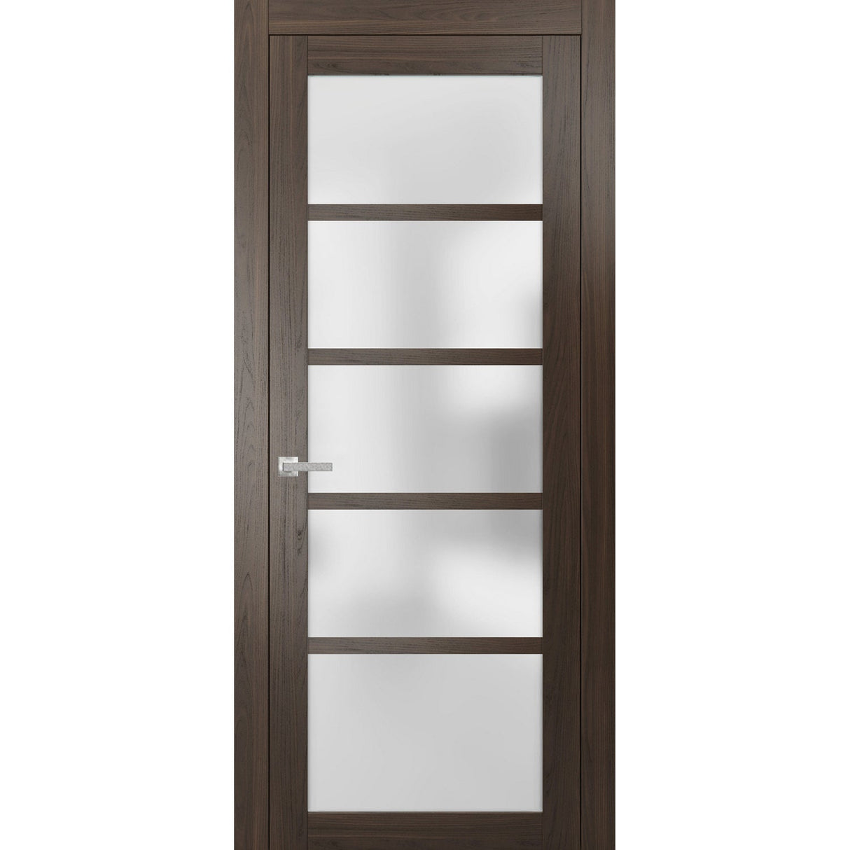 Solid French Door | Quadro 4002 Chocolate Ash with Frosted Glass | Single Regular Panel Frame Trims Handle | Bathroom Bedroom Sturdy Doors
