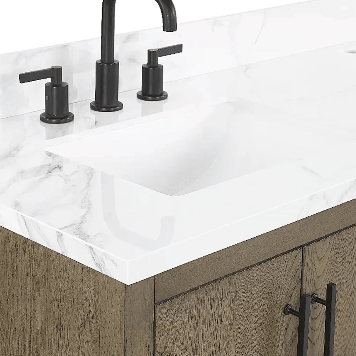 Solon Freestanding Solid Wood Bathroom Vanity with Calacatta Sintered Stone Sink Top with 4 In. Backsplash in Antique Elm Finish