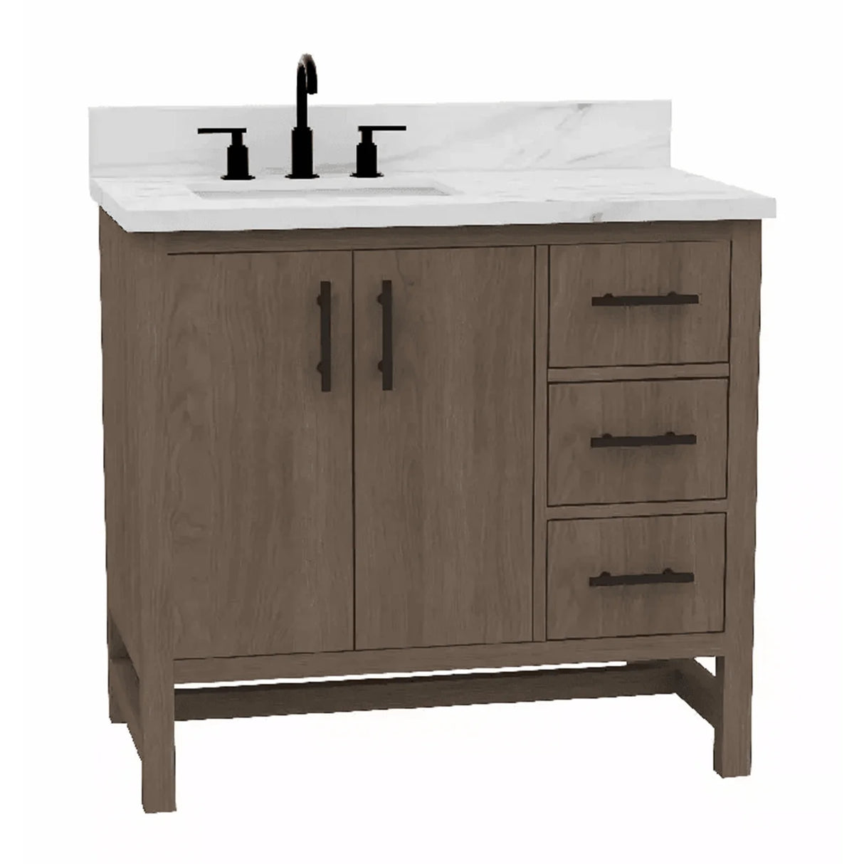 Solon Freestanding Solid Wood Bathroom Vanity with Calacatta Sintered Stone Sink Top with 4 In. Backsplash in Antique Elm Finish