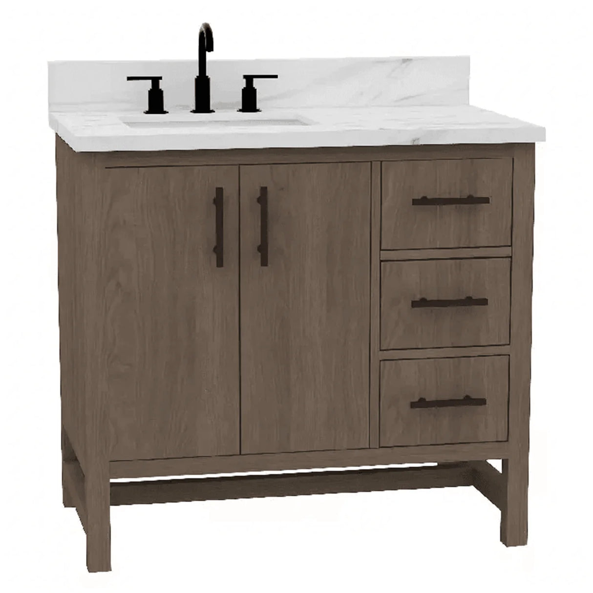 Solon Freestanding Solid Wood Bathroom Vanity with Calacatta Sintered Stone Sink Top with 4 In. Backsplash in Antique Elm Finish