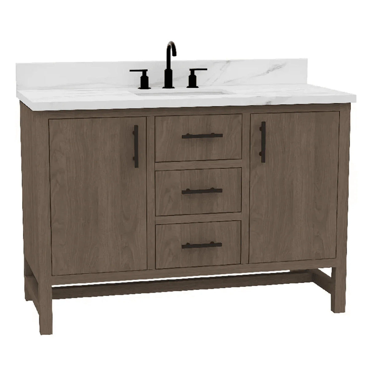 Solon Freestanding Solid Wood Bathroom Vanity with Calacatta Sintered Stone Sink Top with 4 In. Backsplash in Antique Elm Finish