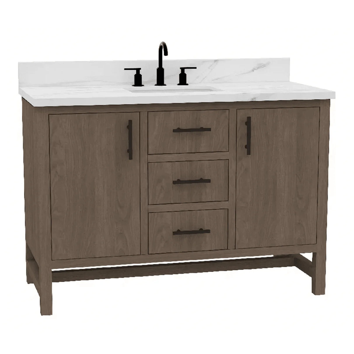 Solon Freestanding Solid Wood Bathroom Vanity with Calacatta Sintered Stone Sink Top with 4 In. Backsplash in Antique Elm Finish