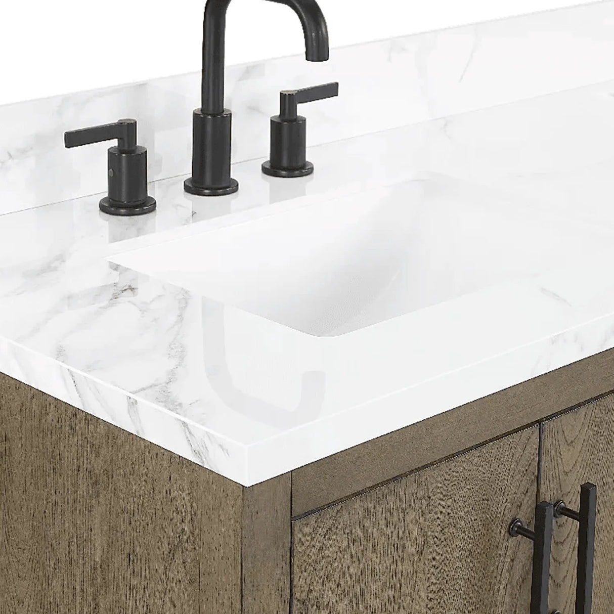 Solon Freestanding Solid Wood Bathroom Vanity with Calacatta Sintered Stone Sink Top with 4 In. Backsplash in Antique Elm Finish