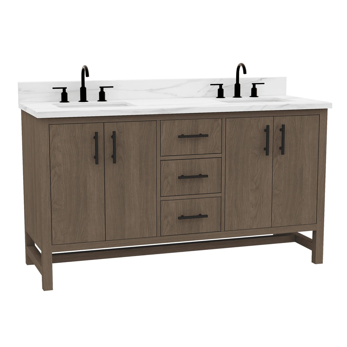 Solon Freestanding Solid Wood Bathroom Vanity with Calacatta Sintered Stone Sink Top with 4 In. Backsplash in Antique Elm Finish