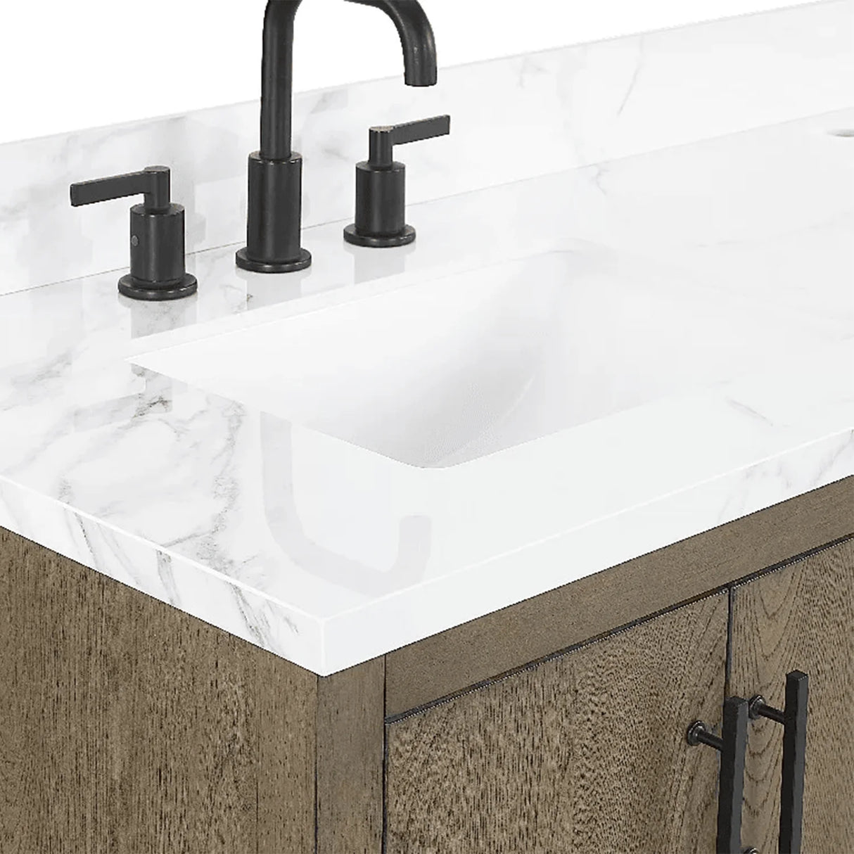 Solon Freestanding Solid Wood Bathroom Vanity with Calacatta Sintered Stone Sink Top with 4 In. Backsplash in Antique Elm Finish