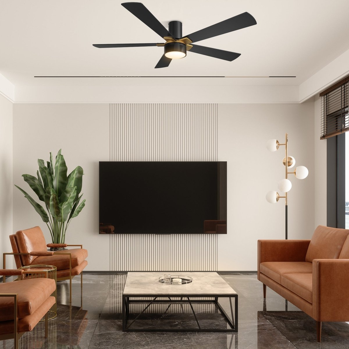 STOCKTON 52 inch 5 - Blade Flush Mount Smart Ceiling Fan with LED Light & Remote - LEDMyPlace