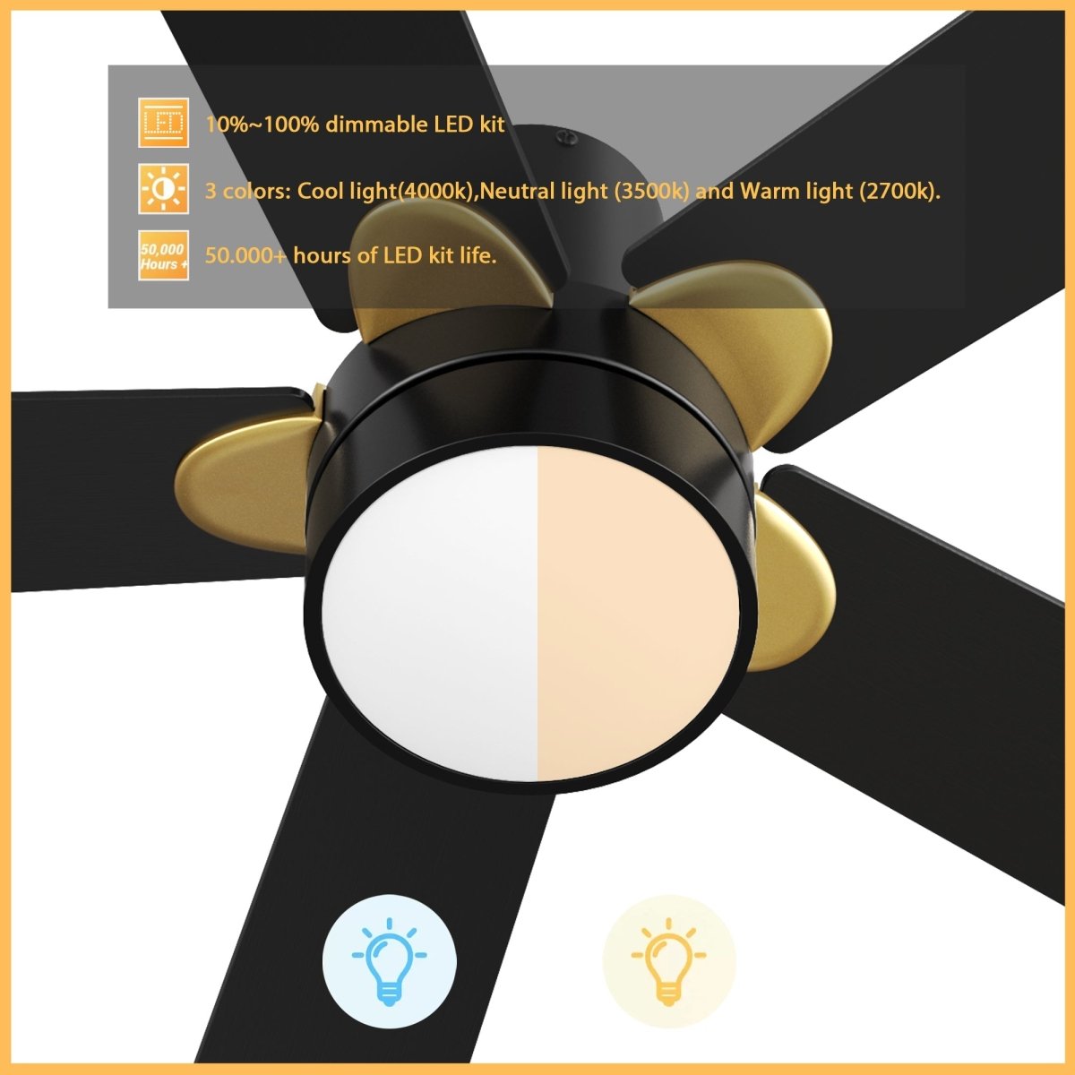 TARRASA 52 inch 5 - Blade Flush Mount Smart Ceiling Fan with LED Light & Remote - LEDMyPlace