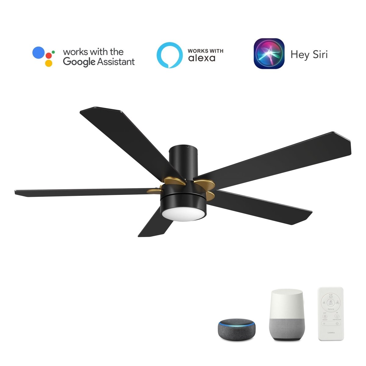 TARRASA 52 inch 5 - Blade Flush Mount Smart Ceiling Fan with LED Light & Remote - LEDMyPlace
