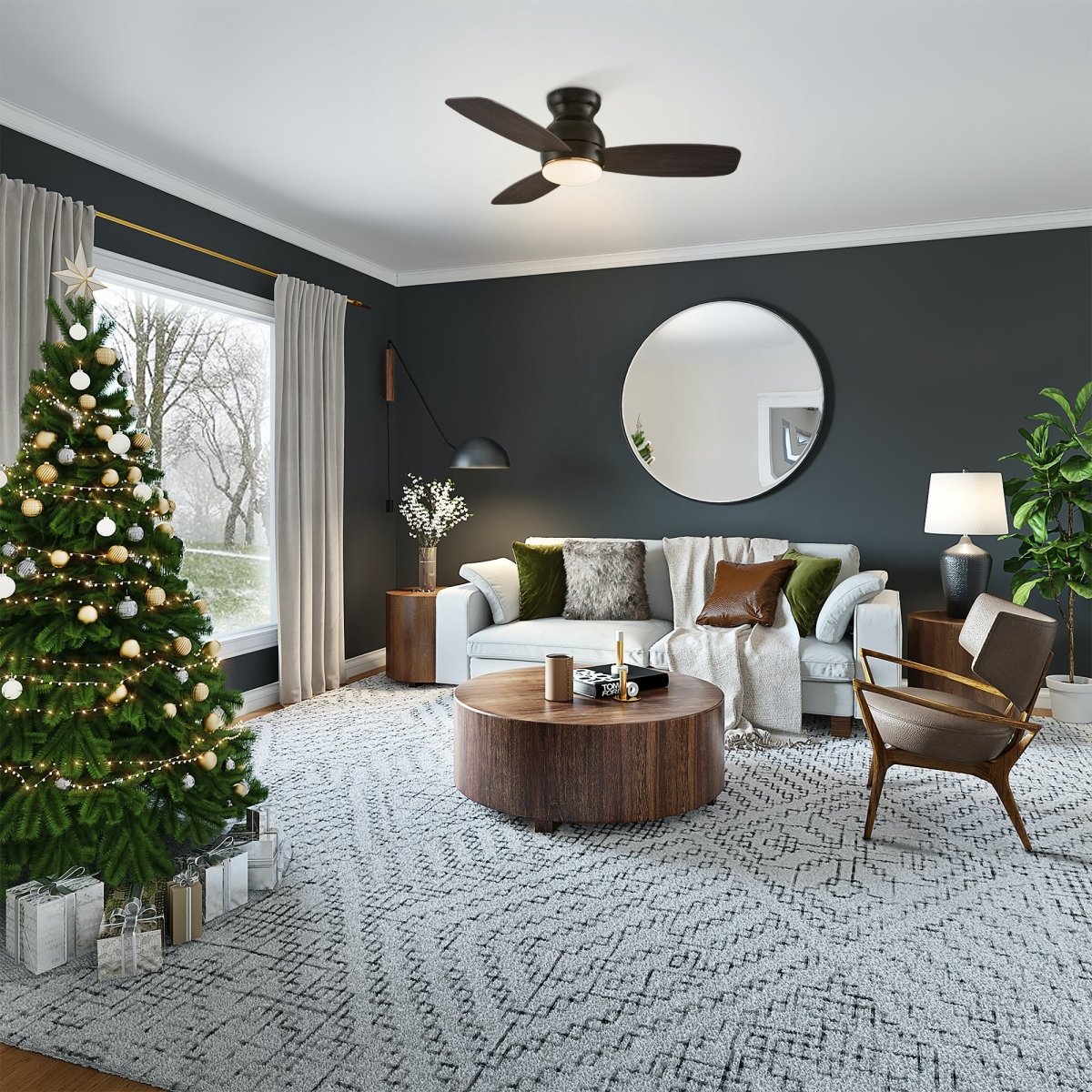 TRENTO 44 inch 3 - Blade Flush Mount Smart Ceiling Fan with LED Light & Remote - LEDMyPlace