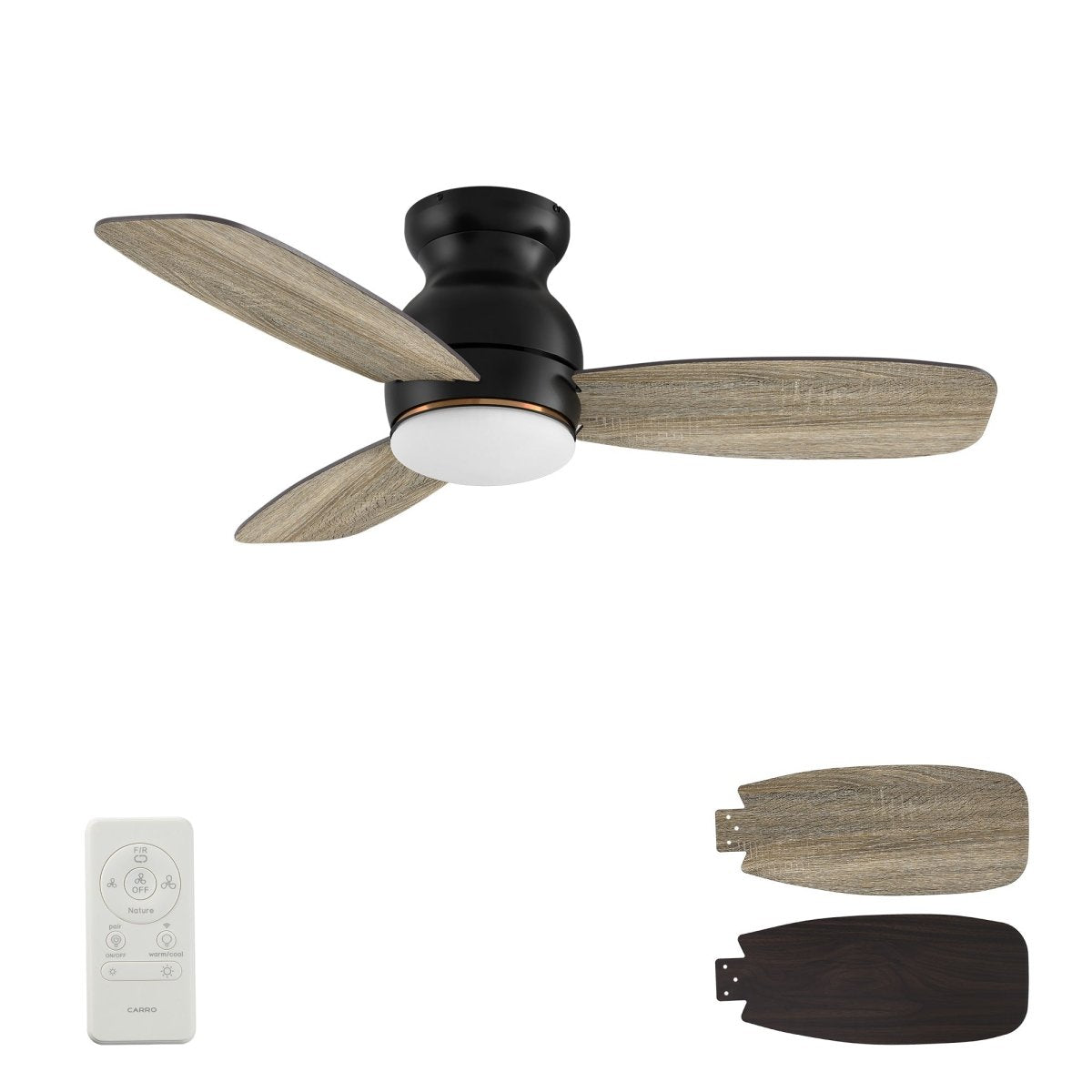 TRENTO 44 inch 3 - Blade Flush Mount Smart Ceiling Fan with LED Light & Remote - LEDMyPlace