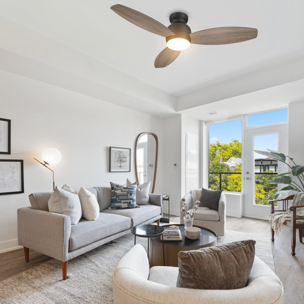 TRENTO 48 inch 3 - Blade Flush Mount Smart Ceiling Fan with LED Light & Remote - LEDMyPlace