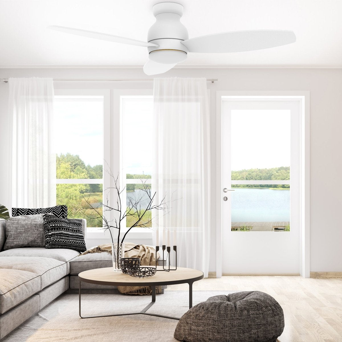 TRENTO 52 inch 3 - Blade Flush Mount Smart Ceiling Fan with LED Light & Remote - LEDMyPlace