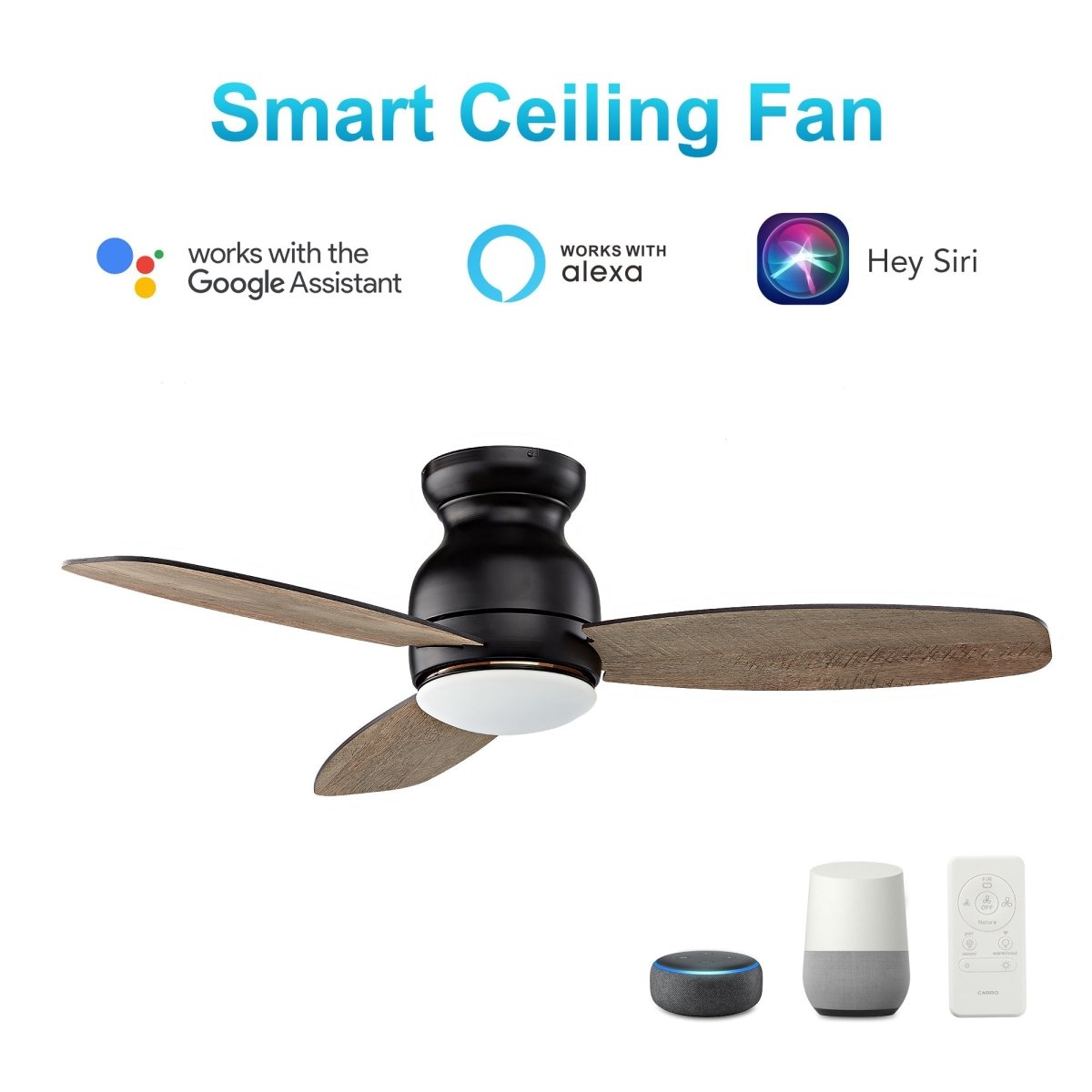 TRENTO 60 inch 3 - Blade Flush Mount Smart Ceiling Fan with LED Light & Remote - LEDMyPlace