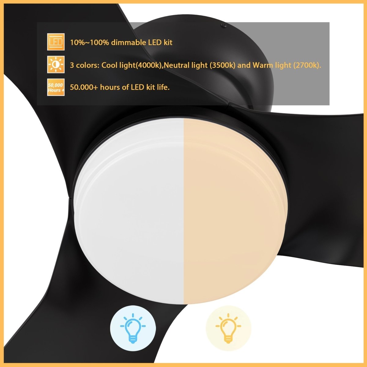 UPTON 45 inch 3 - Blade Flush Mount Smart Ceiling Fan with LED Light & Remote - LEDMyPlace