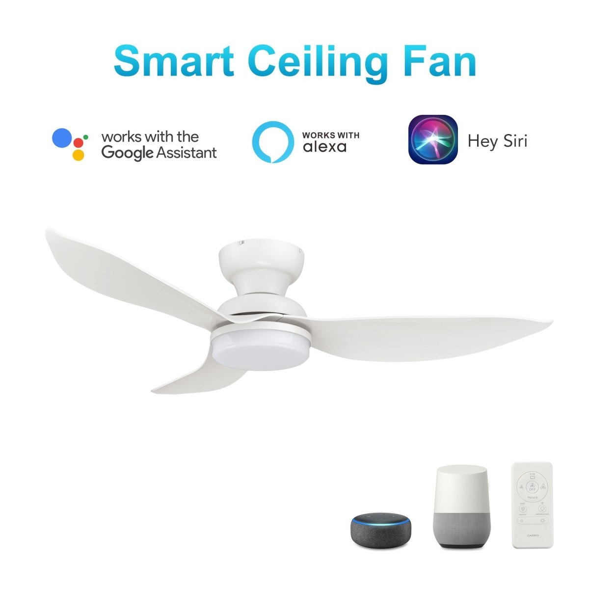 UPTON 45 inch 3 - Blade Flush Mount Smart Ceiling Fan with LED Light & Remote - LEDMyPlace