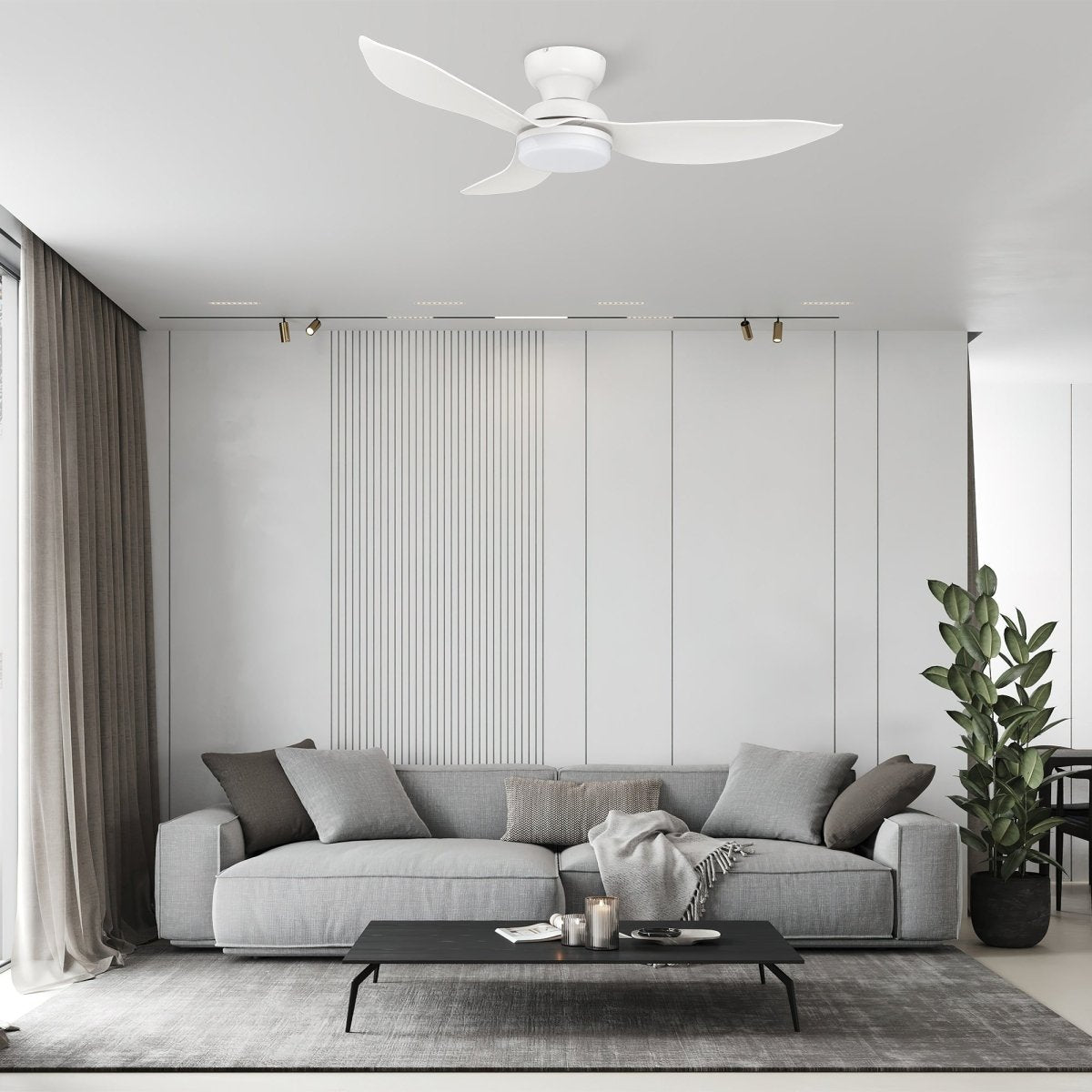 UPTON 45 inch 3 - Blade Flush Mount Smart Ceiling Fan with LED Light & Remote - LEDMyPlace