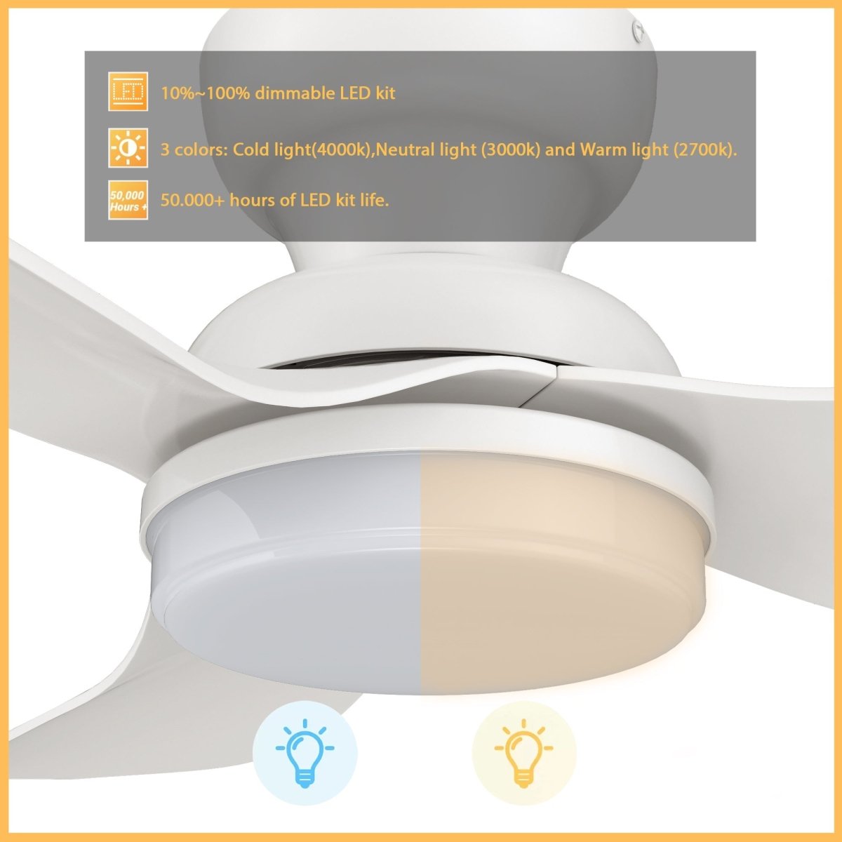 UPTON 45 inch 3 - Blade Flush Mount Smart Ceiling Fan with LED Light & Remote - LEDMyPlace