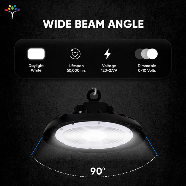 UFO LED High Bay Light - 150W, 4000K Cool White, 21750LM, UL DLC Listed, IP65 Rated, 1-10V Dim - For Warehouses, Retail Spaces, Workshops, Garages, Factories, Barns.